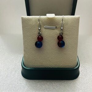Elegant Red and Blue Beaded Earrings (SDE08)